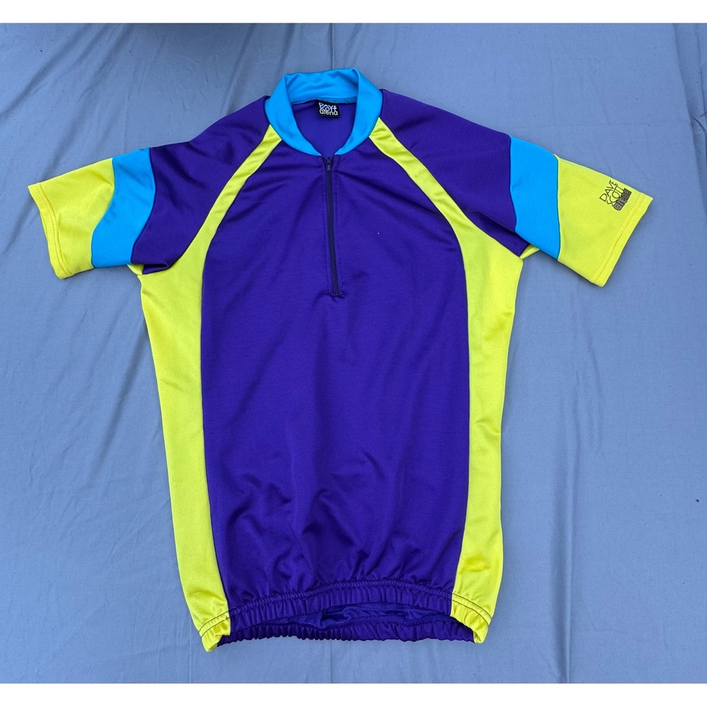 Dave Scott Arena Vintage 90s Cycling Jersey Purple Neon Yellow Blue Large USA